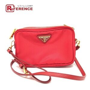 Prada Triangle Logo Plat Crossbody Pochette Shoulder Bag Nylon Red